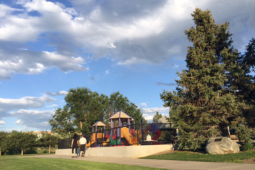 Falcon Park playground with blue skies