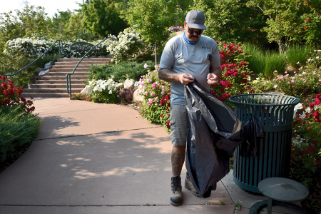 Park services technician prepping a park shelter