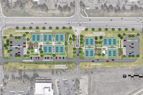 Proposed site plan for pickleball complex near West County Line Road and South Broadway